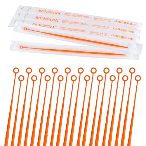 Biologix 25pcs 10ul Disposable Inoculating Loops, Sterile Plastic Sampling Rod, Inoculating Rod Disposable for Cell Biology and Scientific Lab Supplies, Polystyrene, Individually Wrapped, Orange