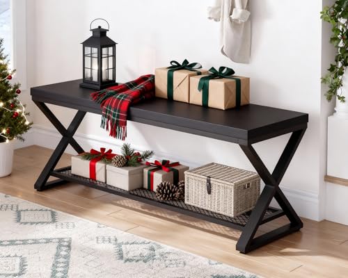 LVB Black Entryway Bench with Storage, Indoor Shoe Bench with