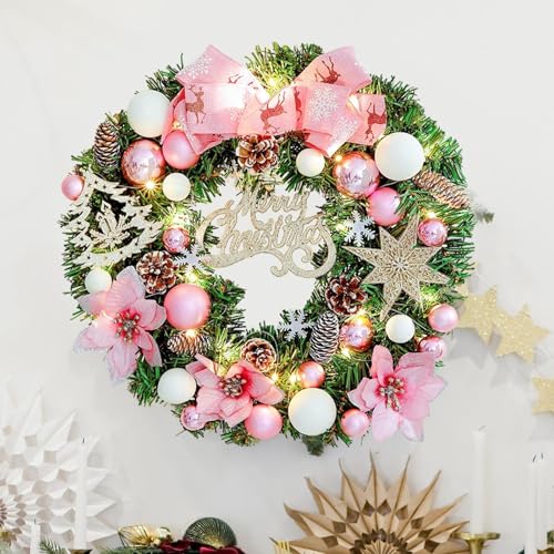 Couronne de Noël en PVC ou PE au design rose blanc élégant pour extérieur - 7