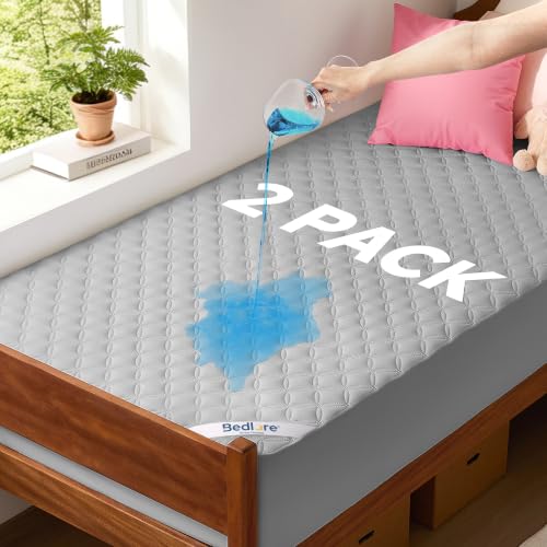 Image of BEDLORE 2 Pack Waterproof Mattress Protector,Twin XL Size Pad Noiseless with Deep Pocket Fitted for 6 inch-15 inch,Breathable Dirt-Proof Single Bed Mattress Cover Washable for Bedroom,Dorm Room(Light Gray)