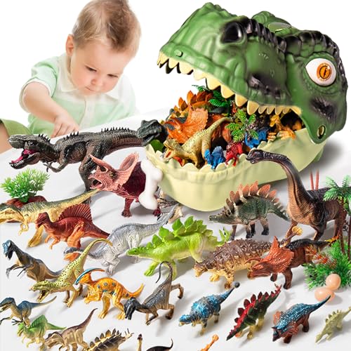 YOUYIKE Dinosaure Jurassic Jouet, 46 Pcs Dinausore Jouet mit Aufbewahrungsbox, Monde des Dinosaures Jouets, Jouets éducatifs Cadeau pour Enfants 3 4 5 6 Ans