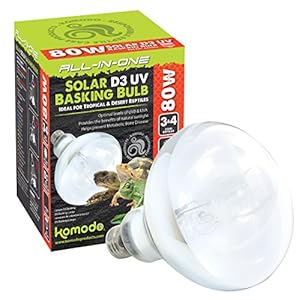 Komodo Solar D3 UV 80W Basking Bulb, Heat and Light Bulb for Reptile Habitats, Terrarium and Vivarium Light and Heat…