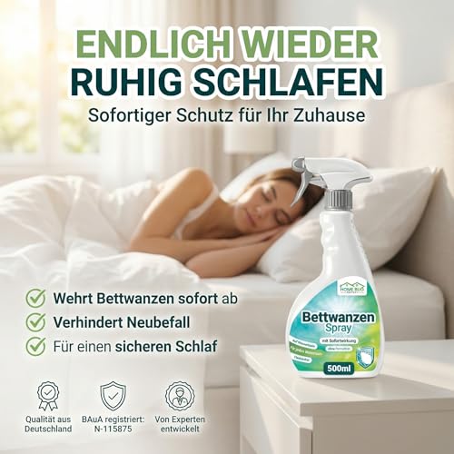 HomeBugProtect Bettwanzen Spray 500ml - Effektive Bettwanzen Bekämpfung - Bettwanzenspray für Matratzen, Möbel & Hotels mit leichtem Zitronenduft