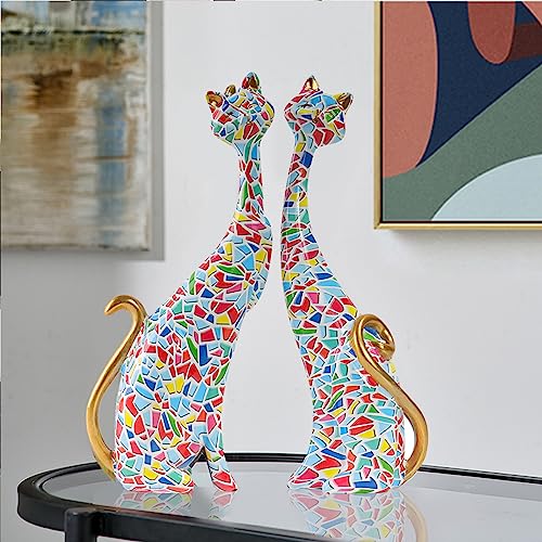 LIKEUDO Lot de 2 statues de chat en résine sculptures figurine chat (graffiti)