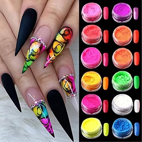 BISHENGYF 12 gläser Neon Pigment Nagelpulver Phosphor Pulver Gesetztes Leuchtstoff Nagel Glitter Eye Pulver Maniküre Nail art Staub Cover