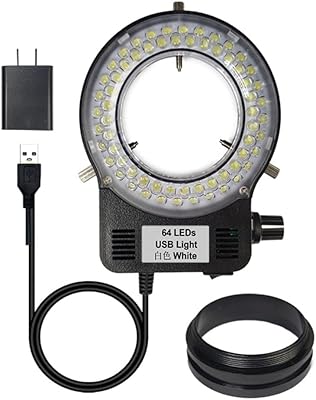 144 64 LED Ring Light Illuminator for Stereo Microscope, Adjustable Ring Light Lamp Industry Monocular Binocular Trinocular Soldering Stereo Repairing Microscope Video Camera (64 LED Detachable Plug)