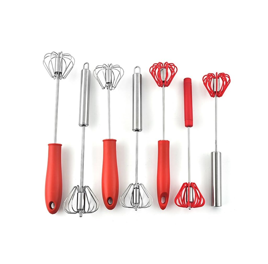 Varillas de Batir para Cocinar Mezclador Semiautomático De Acero Inoxidable, Herramienta Multifunción, Batidor De Huevos Giratorio Manual, Herramienta De Mezcla De Cocina Huevos, Espumar, Batir(Rot)