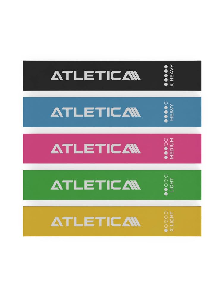ATLETICA Mini-Widerstandsbänder - Volles Set - Für Warmup-, Dehnungs- und Mobilitätstraining - 5 Stärken - 100% Latex