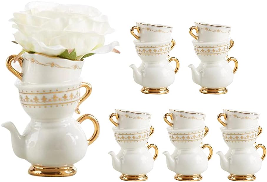 Kate Aspen Tea Time Whimsy Ceramic Bud Vase - 6PCS - Tea Party Events, Take Home Gift Party Decor for Birthday, Wedding & Bridal Shower