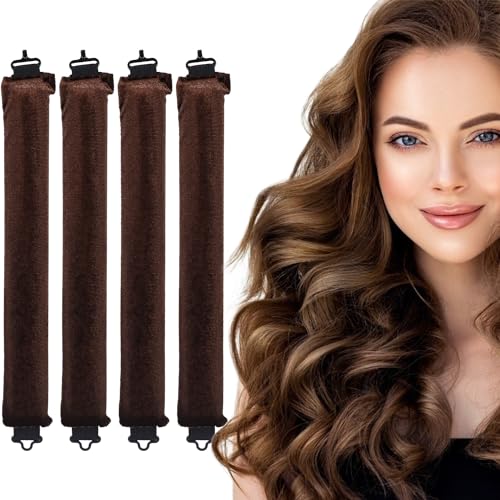 Toaren 4 Stück Hitzefreie Lockenwickler Braun, Über Nacht Mit Haken, Heatless Curls Set, Weicher Samt, Overnight Blowout Locken Ohne Hitze für Langes, Mittellanges, Kurzes Haar