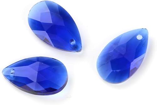 Miniatura 2 de 100 piezas de candelabro de cristal facetado checo con forma de pera, atrapasoles de 0.866 in (0.87 pulgadas), cuentas de gota de piedra natal azul