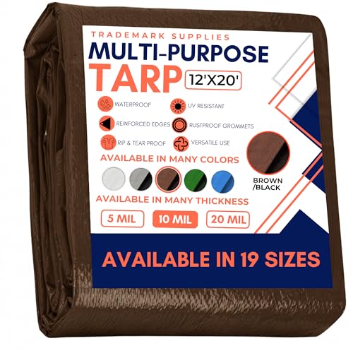 Large Waterproof Tarp - Heavy Duty 10 Mil Thick Poly Tarpaulin Ideal for Canopy Tents, Boats, RV or Pool Covers - Multipurpose Protective Tarps with Grommets for Indoor and Outdoor Use | 12' x 20'