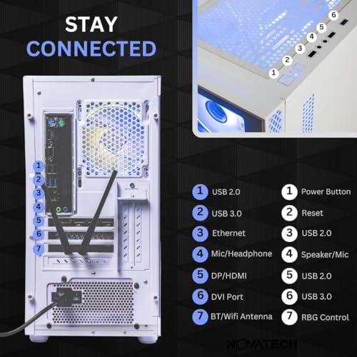 Image of NOVATECH Phantom - Prebuilt Gaming PC Desktop Computer - Core Xeon i7 3.5GHz - RX580-16GB RAM - 512GB M.2 SSD WiFi /BT, Win 11 - Gaming Computer Tower - Pre Built PC Gaming - 1 Year Warranty (White)