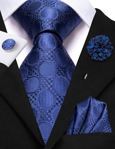 Image of Hi-Tie Men's Tie Lapel Pin Set Pocket Square Cufflinks Formal Woven Silk Tie Sets Wedding Party