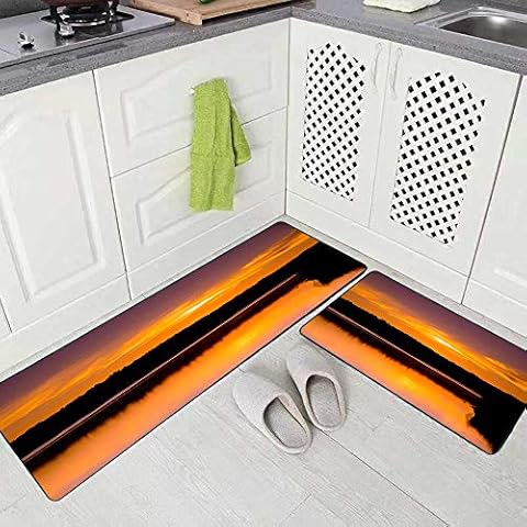 Sertiony 2 Pieces Rug Area Rug Kitchen Modern Kitchen Rug Lake Sunset in Arkansas 17"X48"+17"X24" Kitchen Rugs Non Skid Washable Cover
