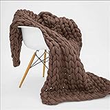 RAILONCH Gestrickte Grobe Strickdecke Wolle Kuscheldecke Grobstrick Wolldecke Strickdecke Tagesdecke Überwurf Decke Zuhause Dekor (120×180cm,Dunkles Khaki)