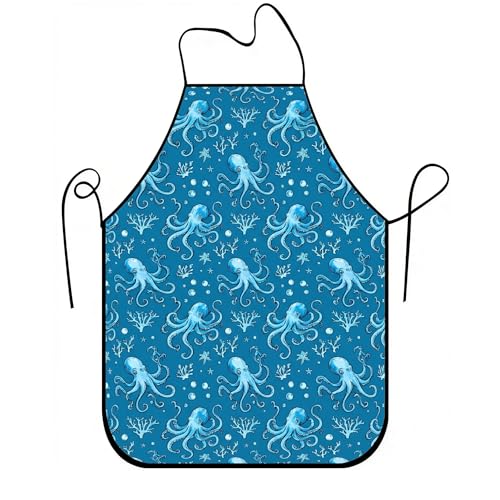 Delantal de pulpo oceánico para cocinar, diseño náutico de verano, lavable, ideal para barbacoas, parrillas, jardinería, chef, trabajo, 1 unidad