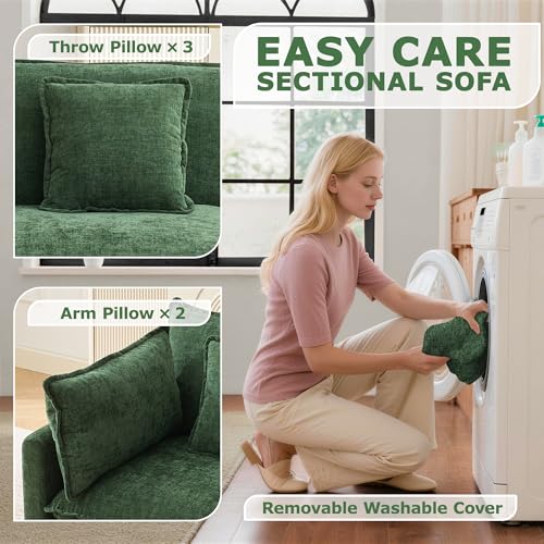 Image of 113 inch Modular Sectional Sofa, L Shaped Cloud Couch with Ottoman