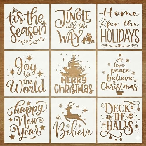 Set of 9 Christmas Stencils for Painting on Wood –