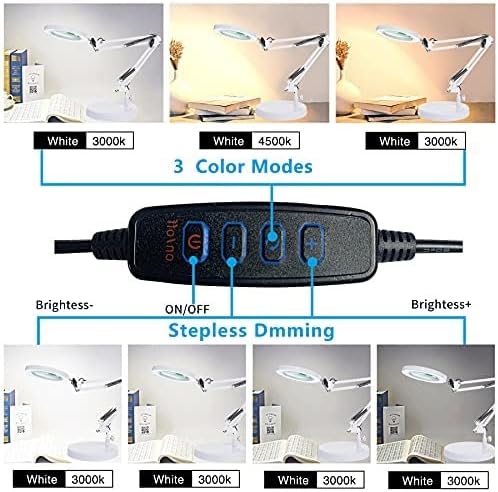 YYDS Magnifiers Magnifying Glass with Light and Stand Stepless Dimmable 3 Color Modes Swivel Arm Multi Functional for Reading Craft Visual Impairment Aids