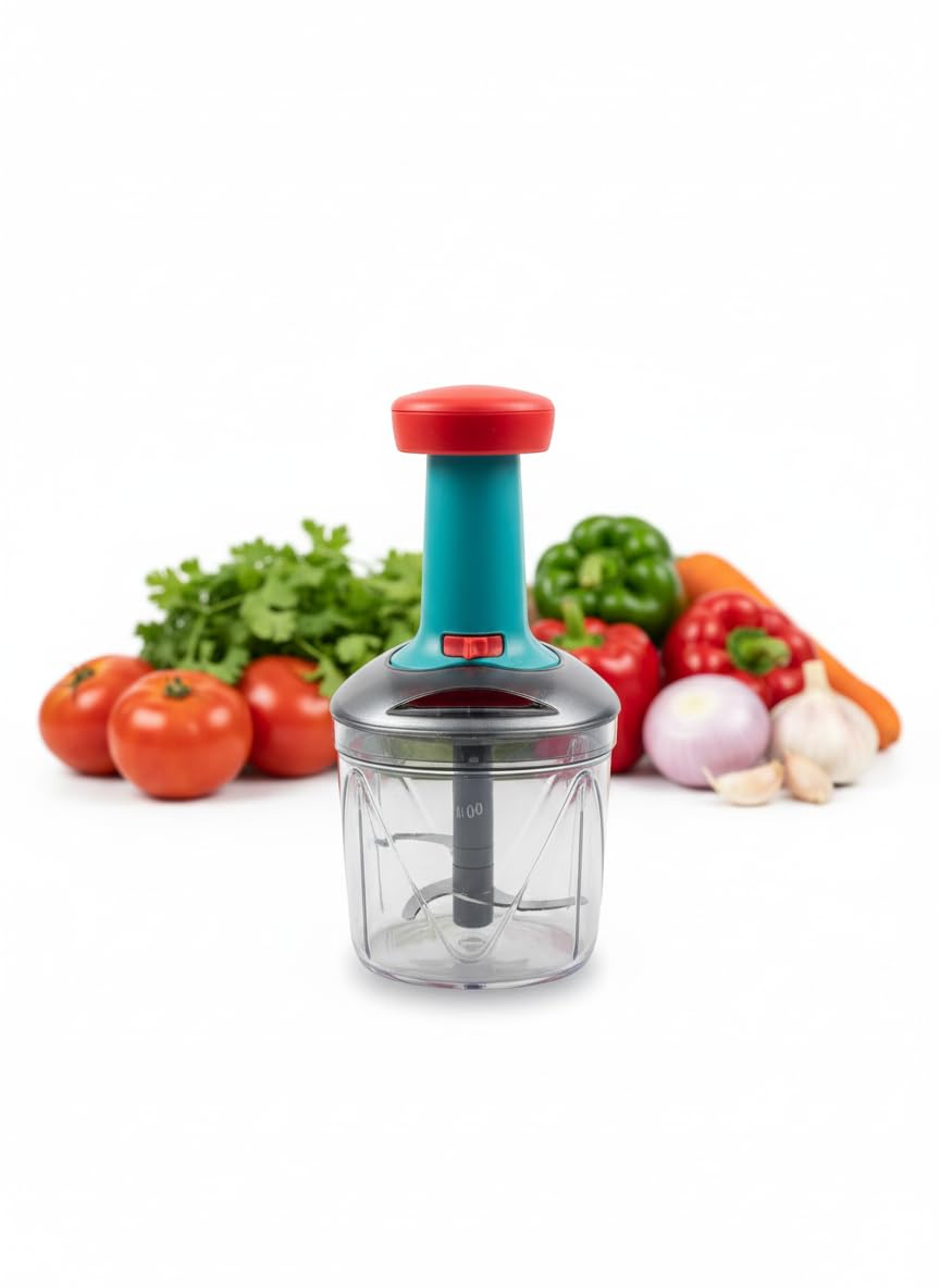 Manual Vegetable Chopper with 5 Blades, 1100ml Push Chopper for Kitchen, Multi-Purpose Food Processor for Onion, Garlic, Salad-image-25
