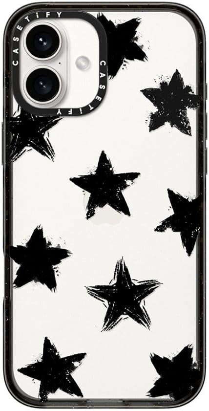 CASETiFY Impact Case for iPhone 16 Plus [Slim / 8.2 ft. 4X Military Grade Drop Protection/Wireless Charging Compatible] - Star Marks - Clear Black
