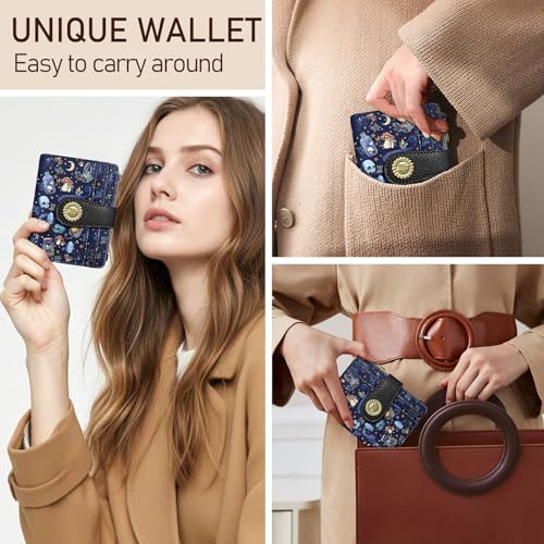 Skull Mushroom Snake Night Small Rfid Women Wallet Bifold Zipper Coin Pocket PU Leather Compact Cash Credit Card Holder Travel Wallet for Female Ladies Teen Girls 1 ID Window 10 Card Slots2