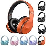 SMIDOW Bluetooth Headphones Over Ear - Hi-Fi Stereo Wireless Headphones Deep Bass Foldable Wired/Wireless/TF for iPhone Android PC, Bluetooth 5.0 Wireless Headset with Mic (Orange)
