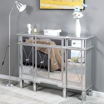 Silver Modern Mirrored TV Stand Console Table with Storage Drawers Sideboard Cabinet Entryway Table Sofa Table, 47.64x 14.2 x 35.83