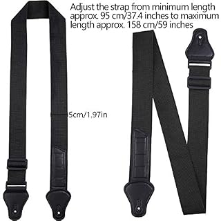 URATOT Sangle de guitare réglable avec extrémités en cuir pour guitare avec 3 supports de médiators et 6 médiators Noir - Les Beatles, Paul McCartney, John Lennon, RIngo Starr, George Harrison URATOT Sangle de guitare réglable avec extrémités en cuir pour guitare avec 3 supports de médiators et 6 médiators Noir – Image 2