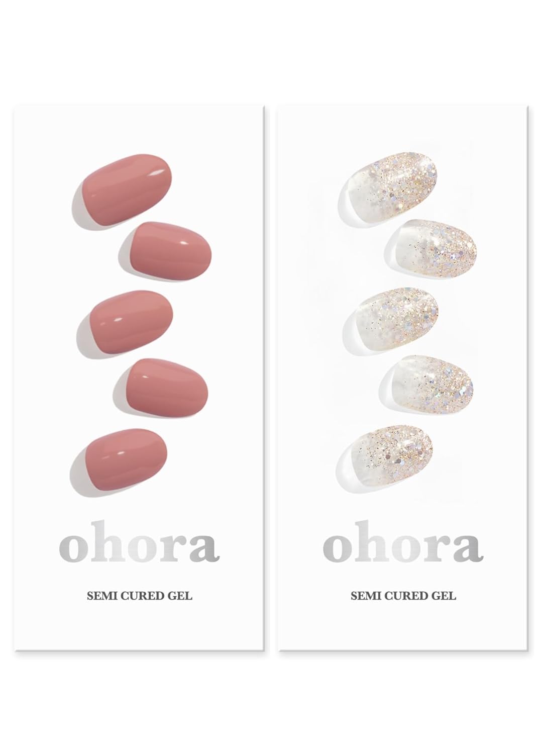 ohora Semi Cured Gel Nail Set of 2 (N Ash Pink & N Sparkle Glam) - Professional Salon-Quality Nail Care