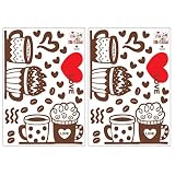 TOYANDONA 2 Feuilles Tasse à Café Stickers Muraux PVC Amovible Impression Décoration Murale Auto-Adhésif Bricolage Mur Art Mural pour Chambre Salon Maternelle Décoration (Noir)