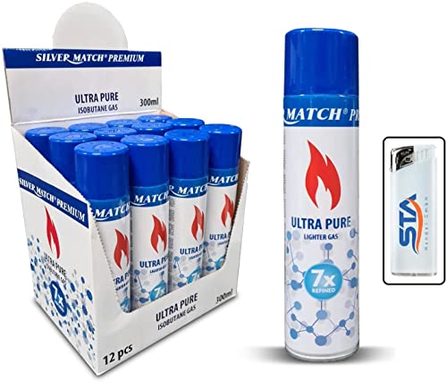 6 x 300ml Premium Feuerzeuggas Nachfüllgas Feuerzeug ISO Butangas + 1 gratis Feuerzeug (6,66 EUR/l) Cover
