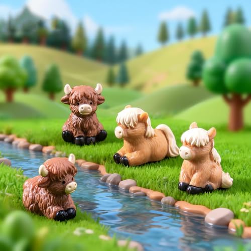 Image of Miniature Cow Family Set of 4 | PVC Animal Figurines for Miniature Garden Decor, Dollhouse Accessories & Unique Gifting