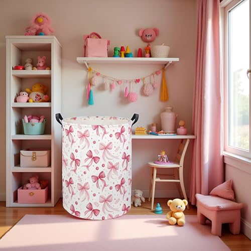 Image of Butterfly Baby Laundry Basket Hamper for Nursery Girl Storage Bin Organizer Butterfly Room Decor for Home(Pink Bowknot)