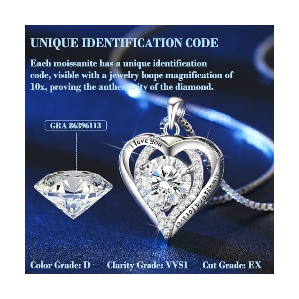Moissanite Necklace for Women, 1-3 Carat Heart Pendant Necklace, 925 Sterling Silver, Anniversary Present for Wife, Women, Birthday Gifts for Wife, Jewelry Gifts for Girlfriend, Mom - Image 5