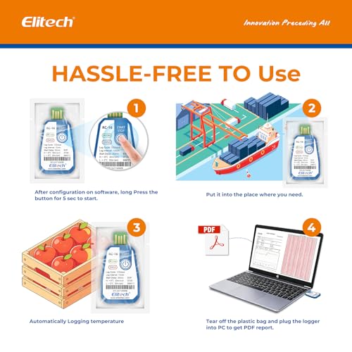 Image of Elitech 2000Pack RC-16 USB Disposable Data Logger Recorder, up to 120 Days Transportation, Bulk Order & Customizable for Business, Temperature Monitoring Report, Defult Celsius -30C to 70C
