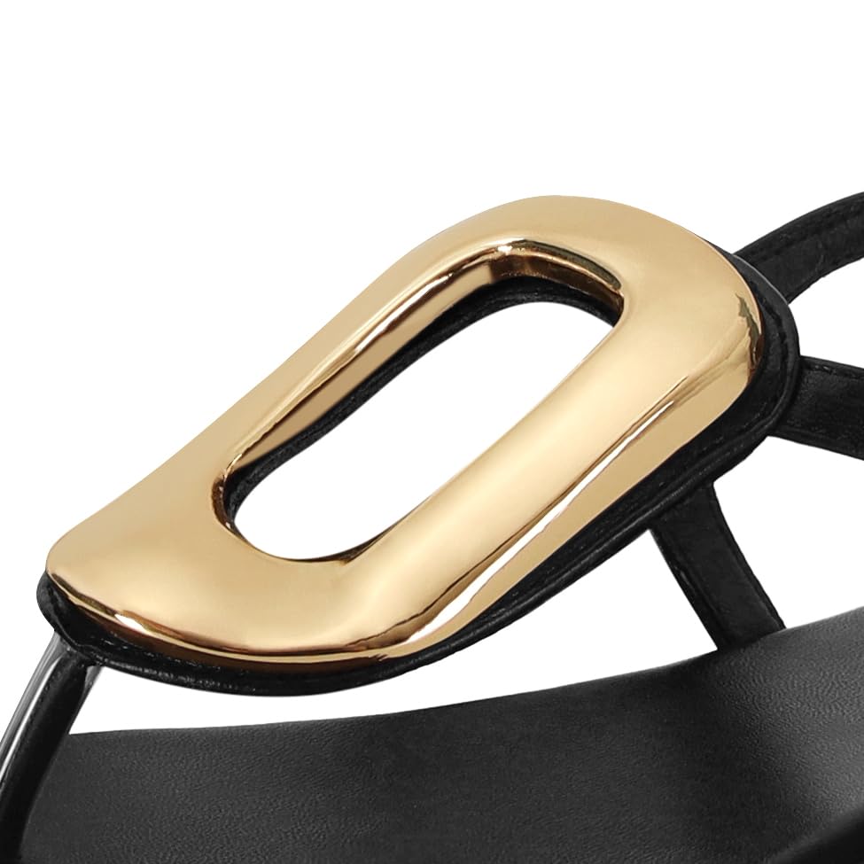 Image of Wnshonzy Flip-Flops Sandals Flat for Women Thong Black Leather Slingback Strappy Buckle Beach Comfort Open Round Toe Ladies Dressy Decoration Summer Shoes Casual Fashion