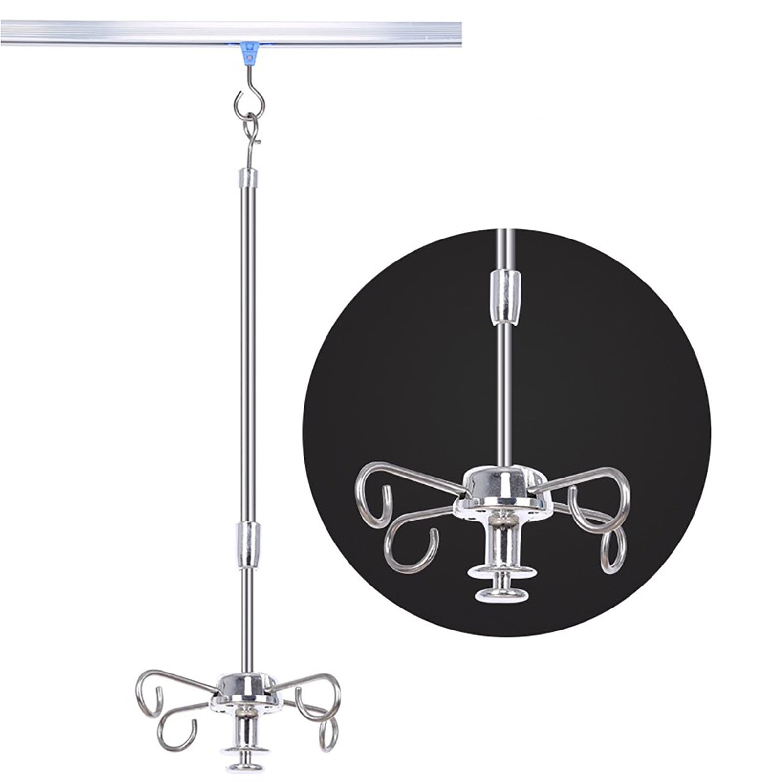Asta Portaflebo, Porta Flebo Skyrail Supporto per Borsa IV con 4 Ganci per Ospedale e Casa, Altezza Regolabile (Color : C, Size : 15.7-27.5in/40-70cm)