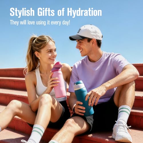 Image of Coolflask MegaSip Insulated Water Bottle 32 oz with Straw, Stainless Steel Water Bottles Leak-Proof, 24+ Hours Cold, BPA-Free Dishwasher Safe, Water Flask for Sports Gym Work Office, Scuba Blue