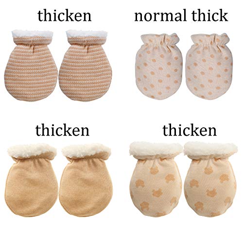 4 Pairs Baby Mitten Gloves Winter Warm Sherpa Lined Mittens Infant Newborn No Scrach Mittens For 0-6 Months (0-6 Months, Set A) #TOP1