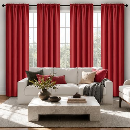 Image of MIULEE Christmas Red Blackout Curtains 84 Inch Length for Bedroom 4 Panels