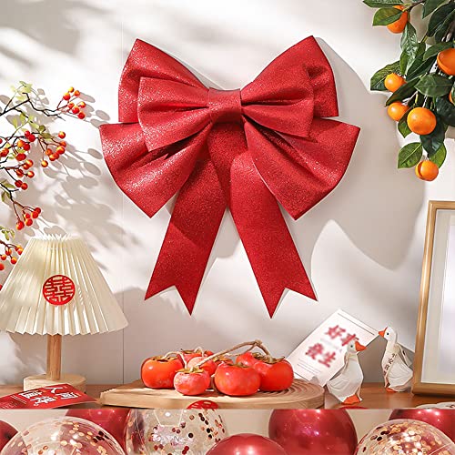 MeiYeAE Nœuds géants, grands nœuds rouges décoratifs, décoration de voiture, noeud de Noël, grand cadeau pour la Saint-Valentin, le mariage, la fête, les paillettes rouges 50 cm