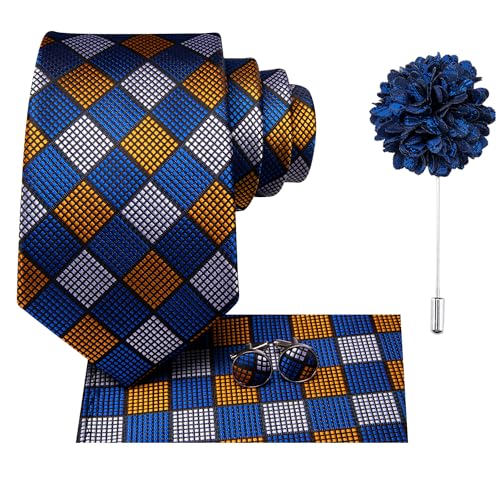 Image of Hi-Tie Mens Paisley Floral Striped Ties Set Silk Necktie and Lapel Pin for Men Pocket Square Cufflinks Set Business Wedding