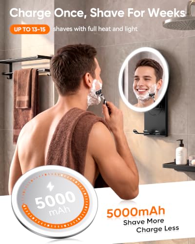 Image of Heated Shower Mirror Fogless for Shaving, Suction Cup Shower Mirror