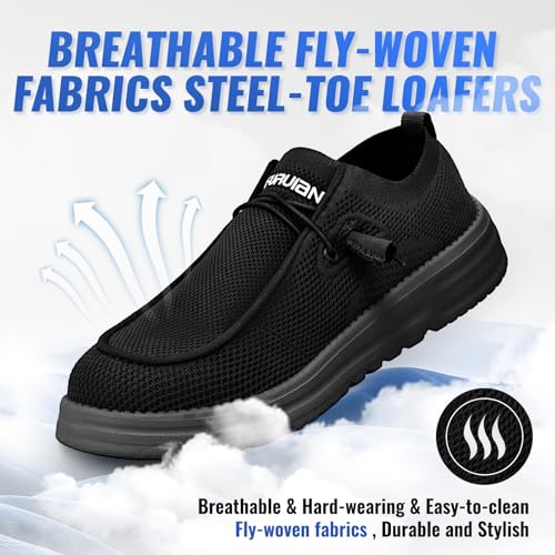 Image of Furuian Steel Toe Shoes for Men Low-top Safety Work Shoes for Men Lightweight Steel Toe Sneakers Comfortable Canvas Work Loafers Zapatos De Trabajo para Hombres