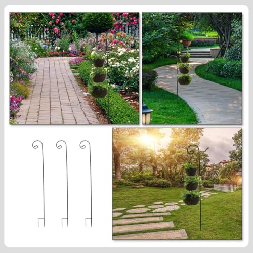Gancho de tierra de hierro YARNOW negro para luces y macetas en jardín, pack de 3 piezas 4
