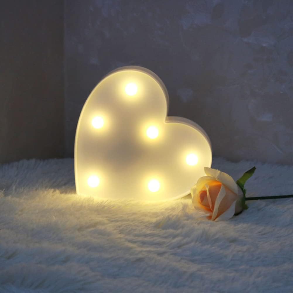 AUNMAS Heart Shaped LED Marquee Lights, Plastic Light Up Sign for Night Light Wedding Battery Powered Birthday Party Christmas Lamp Home Bar Decoration