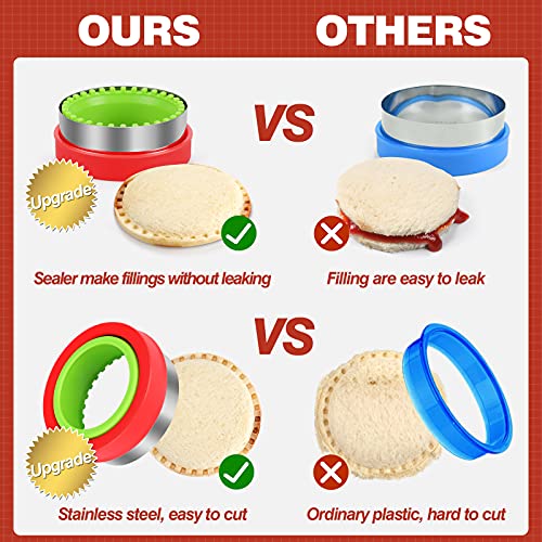 Hinzer Sandwich Cutter And Sealer Set Uncrustables Maker 4 Pcs Bread Decruster Sandwich Cutter Pancake Maker Heart Square Circle Dinosaur Shape Diy Cookie Cutters Gift For Kids Adult Boys Girls #TOP5