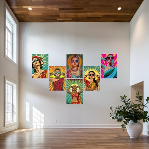 Image of SiddArtify Pop Art Women in Sunglasses Art Print Set - 300GSM Board - 8x12 Inch - Pack of 6 Wall Room Decoration art Poster Prints